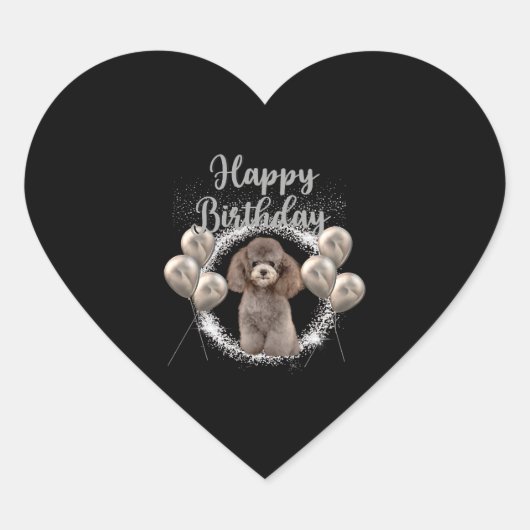 Happy Birthday Poodle Hart Sticker (Voorkant)
