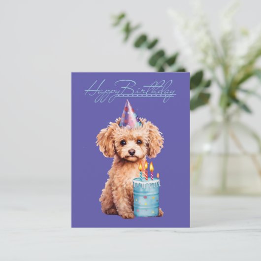 Happy Birthday Poodle met Party Pet & Bday Cake Briefkaart (Staand voorkant)