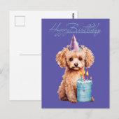Happy Birthday Poodle met Party Pet & Bday Cake Briefkaart (Voorkant / Achterkant)