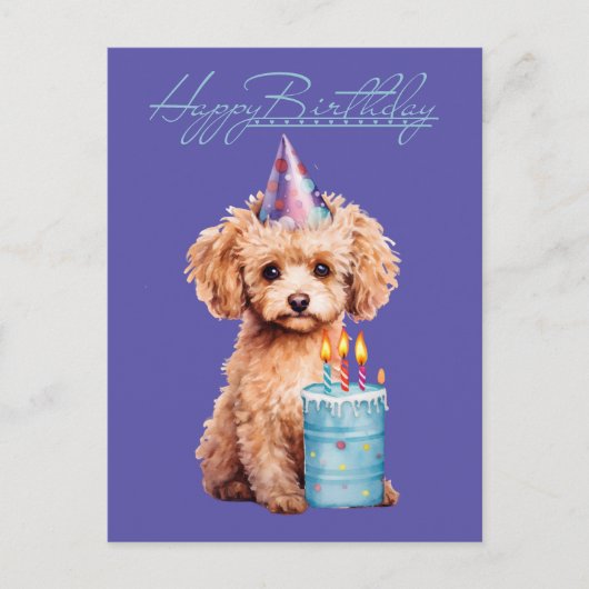 Happy Birthday Poodle met Party Pet & Bday Cake Briefkaart (Voorkant)