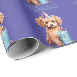 Happy Birthday Poodle met Party Pet & Bday Cake Cadeaupapier