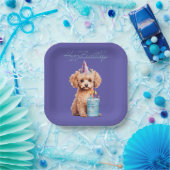 Happy Birthday Poodle met Party Pet & Bday Cake Papieren Bordje (Feest)