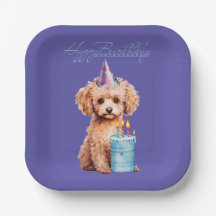 Happy Birthday Poodle met Party Pet & Bday Cake