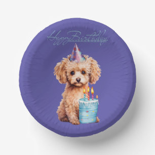 Happy Birthday Poodle met Party Pet & Bday Cake Papieren Kommen