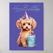 Happy Birthday Poodle met Party Pet & Bday Cake Poster (Voorkant)