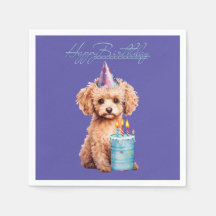 Happy Birthday Poodle met Party Pet & Bday Cake