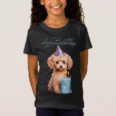 Happy Birthday Poodle met Party Pet & Bday Cake T-shirt (Voorkant)