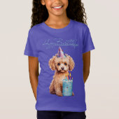 Happy Birthday Poodle met Party Pet & Bday Cake T-shirt (Voorkant)