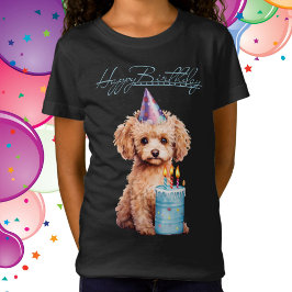 Happy Birthday Poodle met Party Pet & Bday Cake T-shirt