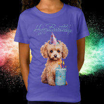 Happy Birthday Poodle met Party Pet & Bday Cake