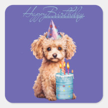 Happy Birthday Poodle met Party Pet & Bday Cake