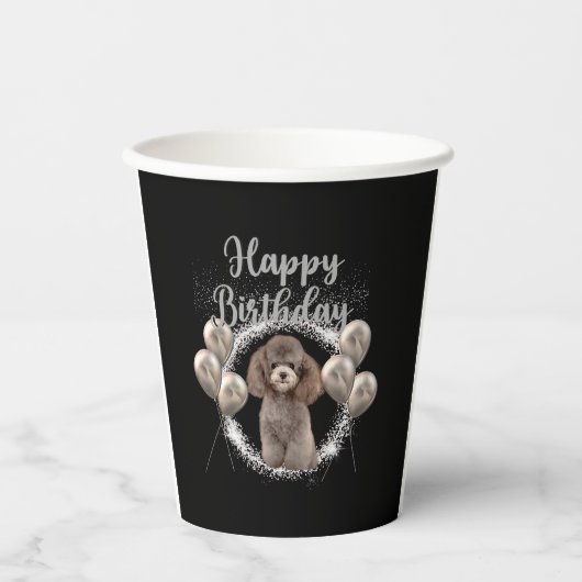 Happy Birthday Poodle Papieren Bekers (Voorkant)