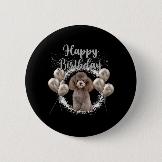 Happy Birthday Poodle Ronde Button 5,7 Cm (Voorkant)
