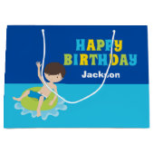 Happy Birthday Pool Party Custom Jongens Naam Groot Cadeauzakje (Voorkant)
