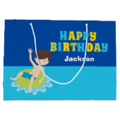 Happy Birthday Pool Party Custom Jongens Naam Groot Cadeauzakje (Achterkant)