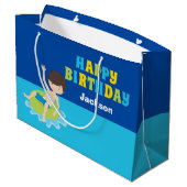 Happy Birthday Pool Party Custom Jongens Naam Groot Cadeauzakje (Achterkant Gekanteld)