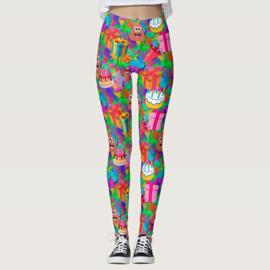 Happy Birthday Poop Emoji leggings (Voorkant)