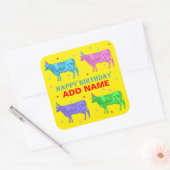 Happy Birthday Pop Art Koeien Vierkante Sticker (Envelop)