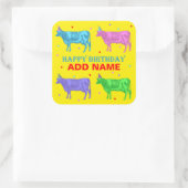 Happy Birthday Pop Art Koeien Vierkante Sticker (Tas)