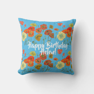 Happy Birthday Poppy floral dames Kussen
