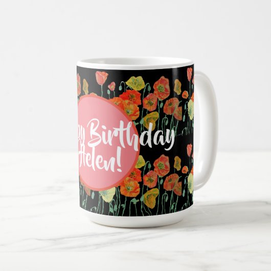 Happy Birthday Poppy floral dames Name Mok (Voorkant rechts)