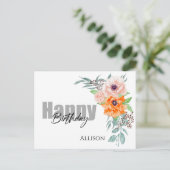 Happy Birthday Poppy Flowers Waterverf Briefkaart (Staand voorkant)