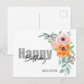 Happy Birthday Poppy Flowers Waterverf Briefkaart (Voorkant / Achterkant)