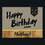 Happy Birthday poster - Mannen - hout en pijlen<br><div class="desc">Happy Birthday poster met naam,  grijs,  hout en pijlen. De naam is gemakkelijk aan te passen! Voor mannen en jongens die van avonturen houden... </div>