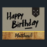 Happy Birthday poster - Mannen - hout en pijlen<br><div class="desc">Happy Birthday poster met naam,  grijs,  hout en pijlen. De naam is gemakkelijk aan te passen! Voor mannen en jongens die van avonturen houden... </div>