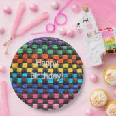 Happy Birthday Potholder Check Pattern Papieren Bordje (Feest)