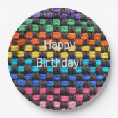 Happy Birthday Potholder Check Pattern Papieren Bordje (Voorkant)