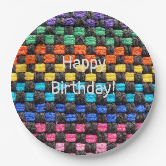 Happy Birthday Potholder Check Pattern Papieren Bordje (Voorkant)