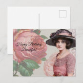 Happy Birthday, prachtig -  dame en Roos Briefkaart (Voorkant / Achterkant)