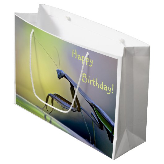 Happy Birthday Praying Mantis Groot Cadeauzakje (Voorkant Gekanteld)