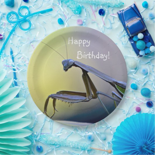 Happy Birthday Praying Mantis Papieren Bordje (Feest)