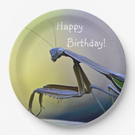 Happy Birthday Praying Mantis Papieren Bordje (Voorkant)