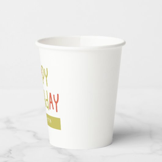 Happy Birthday Preppy Playful Fun Eenvoudige groet Papieren Bekers (Links)