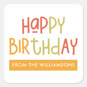 Happy Birthday Preppy Playful Fun Family Greeting Vierkante Sticker (Voorkant)