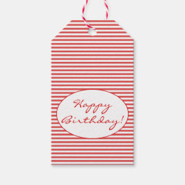 Happy Birthday | Preppy Red Stripes Gift Labels Cadeaulabel
