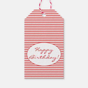 Happy Birthday   Preppy Red Stripes Gift Labels Cadeaulabel