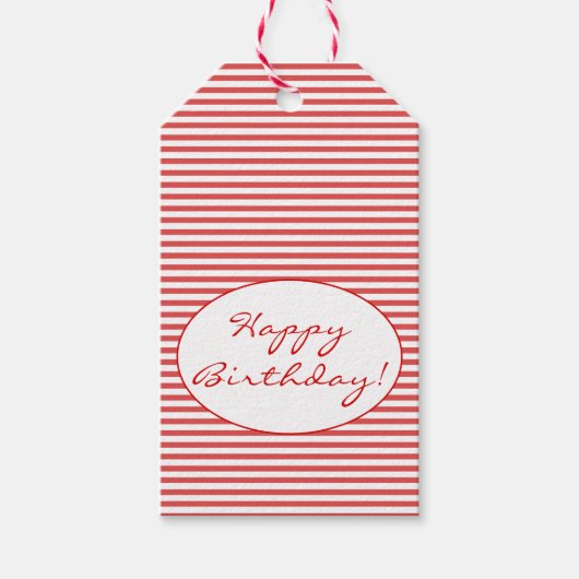 Happy Birthday | Preppy Red Stripes Gift Labels Cadeaulabel (Voorkant)