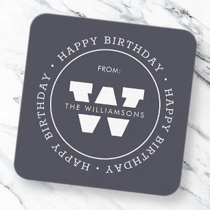 Happy Birthday Preppy Simple Family Monogram Notitiekaartje