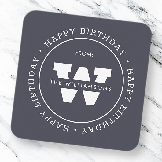 Happy Birthday Preppy Simple Family Monogram Notitiekaartje