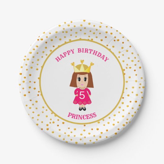 Happy Birthday Princess & Gold Confetti Papieren Bordje (Voorkant)