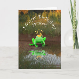 Happy Birthday Princess, green frog and crown, Kaart