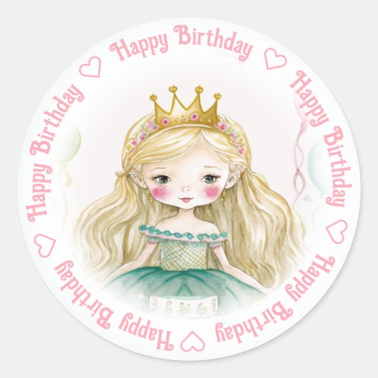 Happy Birthday Princess Ronde Sticker (Voorkant)