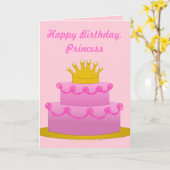 Happy Birthday Princess Roze Taart Met Kroon Kaart (Gele Bloem)