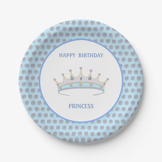 Happy Birthday Princess & Tiara & Diamond Confetti Papieren Bordje (Voorkant)