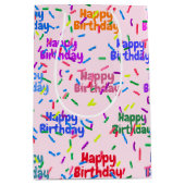 Happy Birthday prinkles op roze, middelgrote tas Medium Cadeauzakje (Voorkant)
