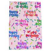 Happy Birthday prinkles op roze, middelgrote tas Medium Cadeauzakje (Achterkant)
